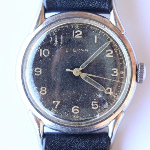 Vintage military swiss eterna steel case black dial cal 520-
