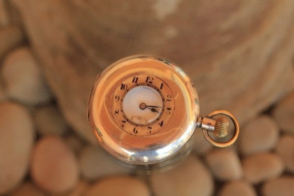 Vintage pocket watch chronometer omega silver case hanter