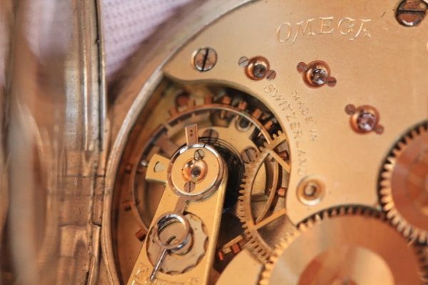 Vintage pocket watch chronometer omega silver case hanter