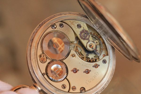 Vintage pocket watch chronometer omega silver case hanter