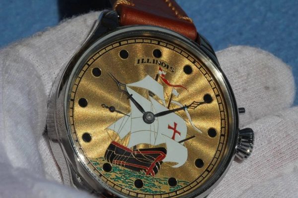 Nice chronometer Wrist pocket watch sailboat Illinois 21jewels