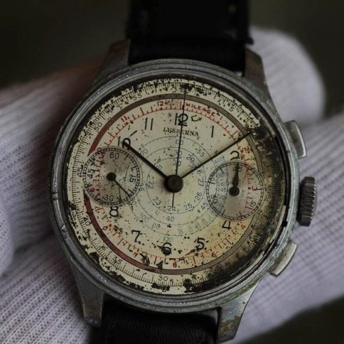 Vintage military chronograph Lusserna R.H.Macy & co 40s three color dial