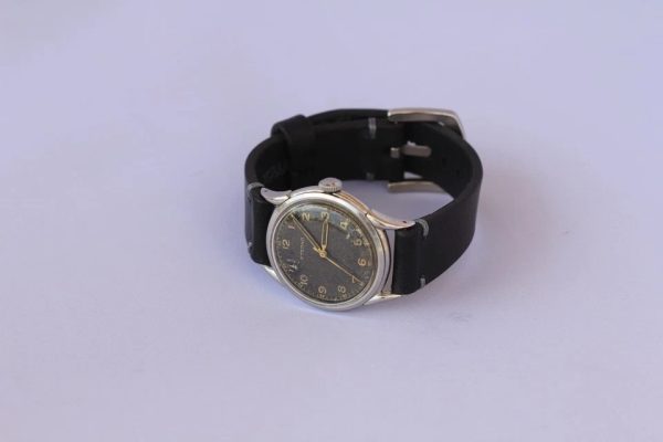 Vintage military swiss eterna steel case black dial cal 520-
